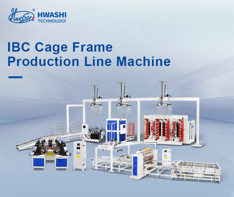 Сетка IBC на заводе Hwashi, производственная линия IBC Cage Frame, машина для гибки трубчатых сеток с двумя станциями