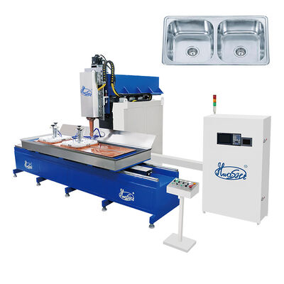 Hwashi CNC Сварная машина для раковины с 50-200A Сварным током, системой управления PLC и водяным охлаждением для итальянских кухонных раковин